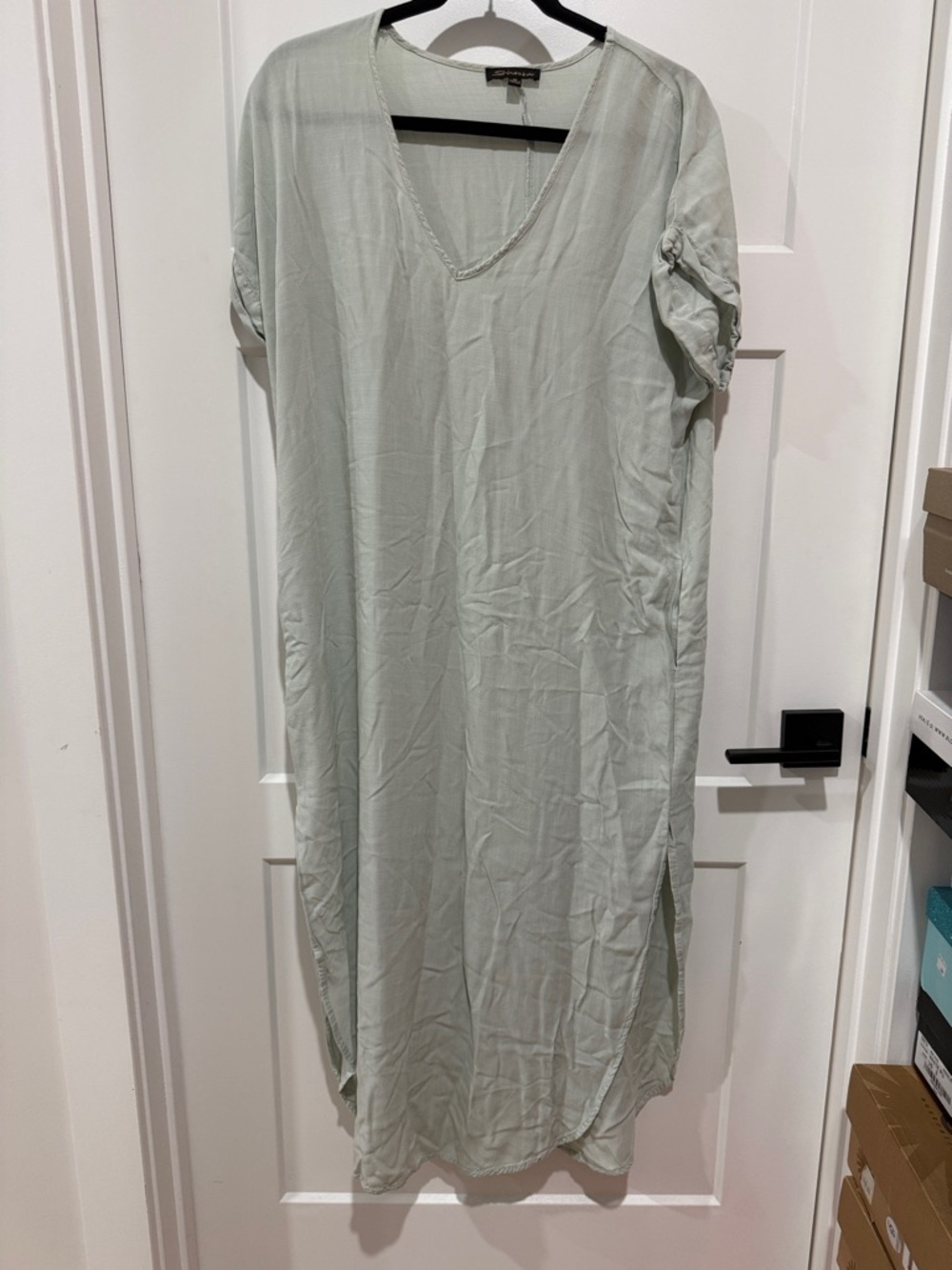 Light Sage V-Neck Tunic Swim Cover Up Dress